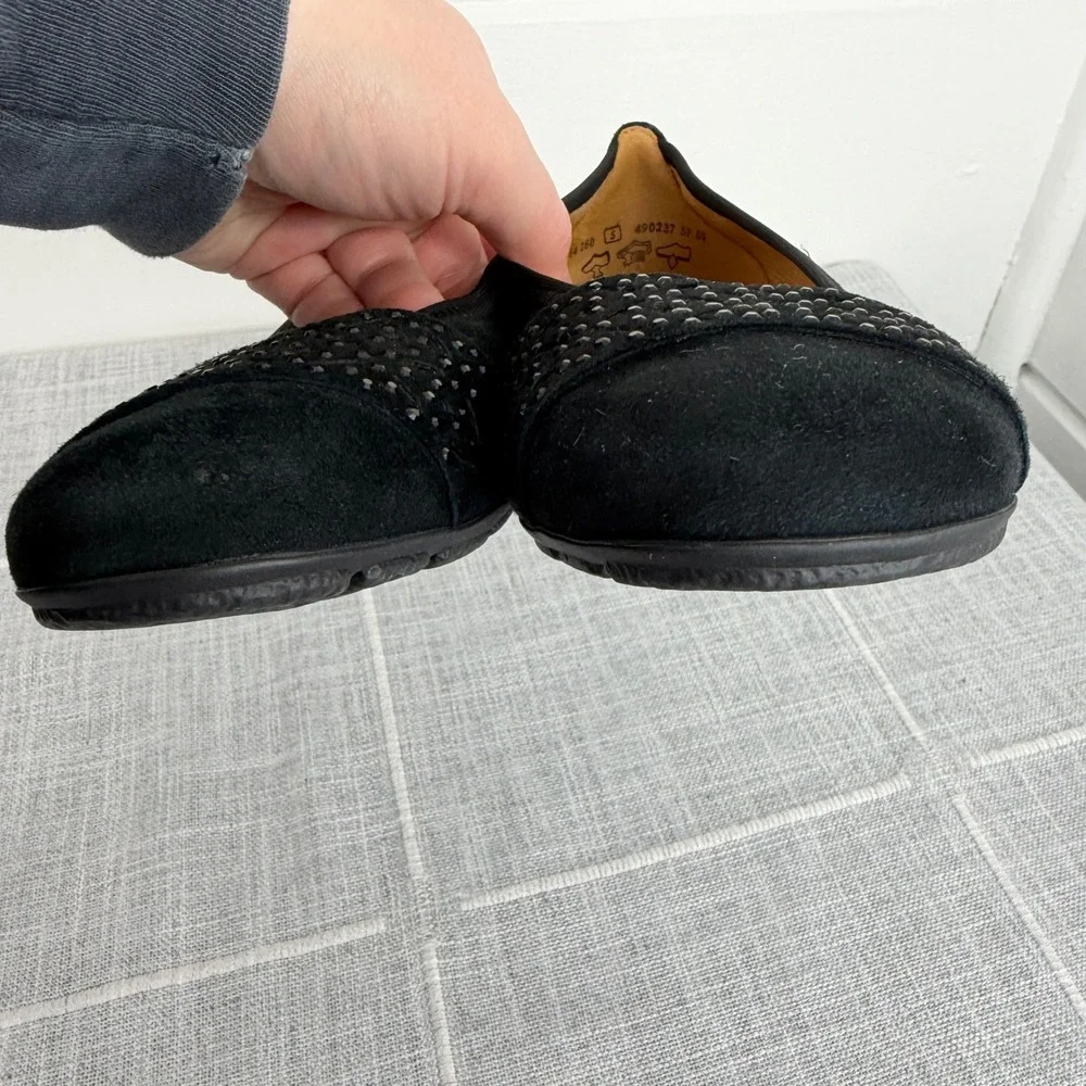 Gabor US 7.5 Black Flats Suede Laser Cut Rhinestone UK 5 Hovercraft‎ Sole
